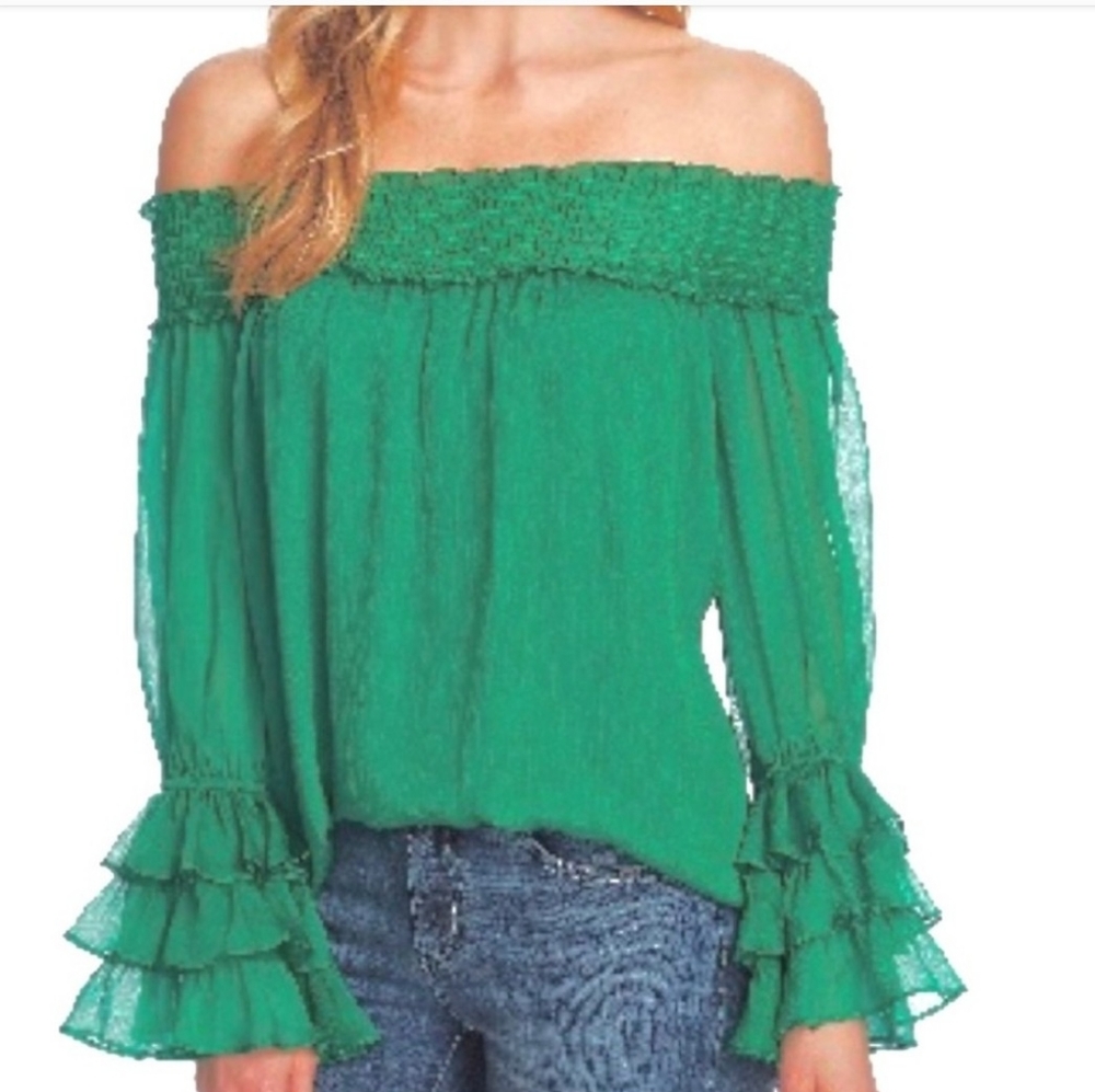 Cece Green Chiffon Off The Shoulder Blouse Size XS - Picture 1 of 5